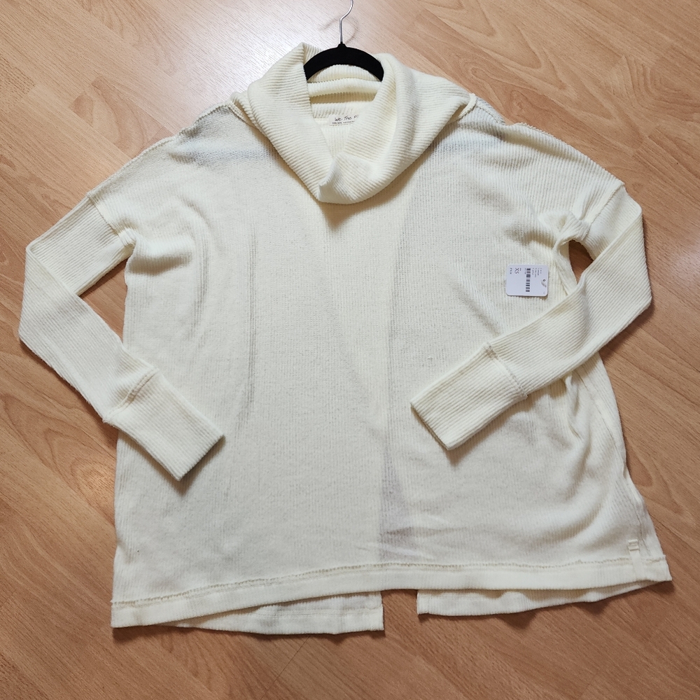 NWT We The Free Split Back Juicy Ribbed Cream Cowl Sweater Oversized Size XS